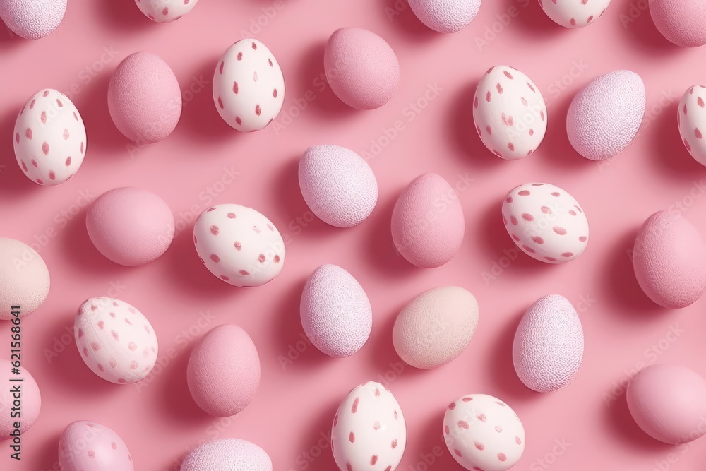 Easter egg pattern in pink and white on a pink backdrop