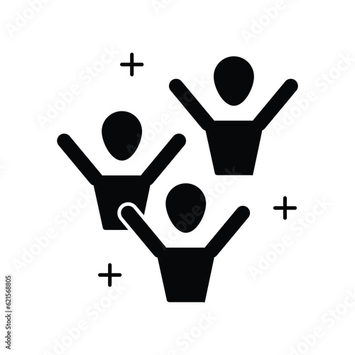 Joyful people group glyph icon vector. Fun, enjoy, good mood, celebrate, happy, success symbol. Youth and sport day vector illustration for game interface, web, graphic design, UI, and app.