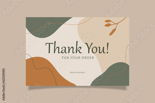 Printable Thank You Card Green Orange Aesthetic Design Template. Suitable For Small Online Business Purchase Fashion, Beauty, Cosmetic, Florist, Etc