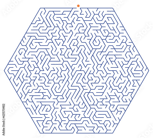 Difficult hexagonal maze. Hard hexagonal vector labyrinth