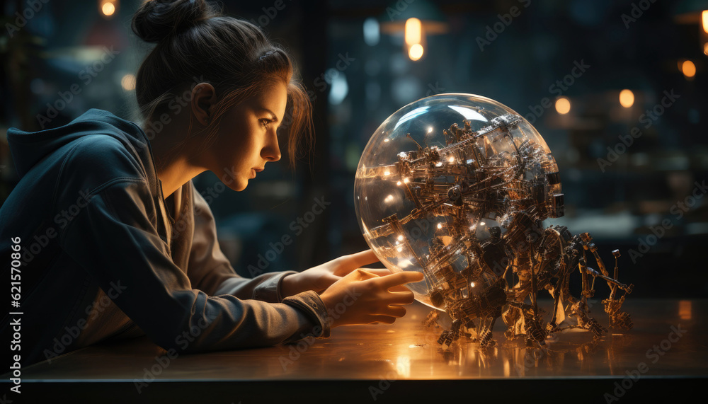 Naklejka premium In a world where artificial intelligence reigns supreme, Set the stage in a near-future society where AI has become an integral part of everyday life.