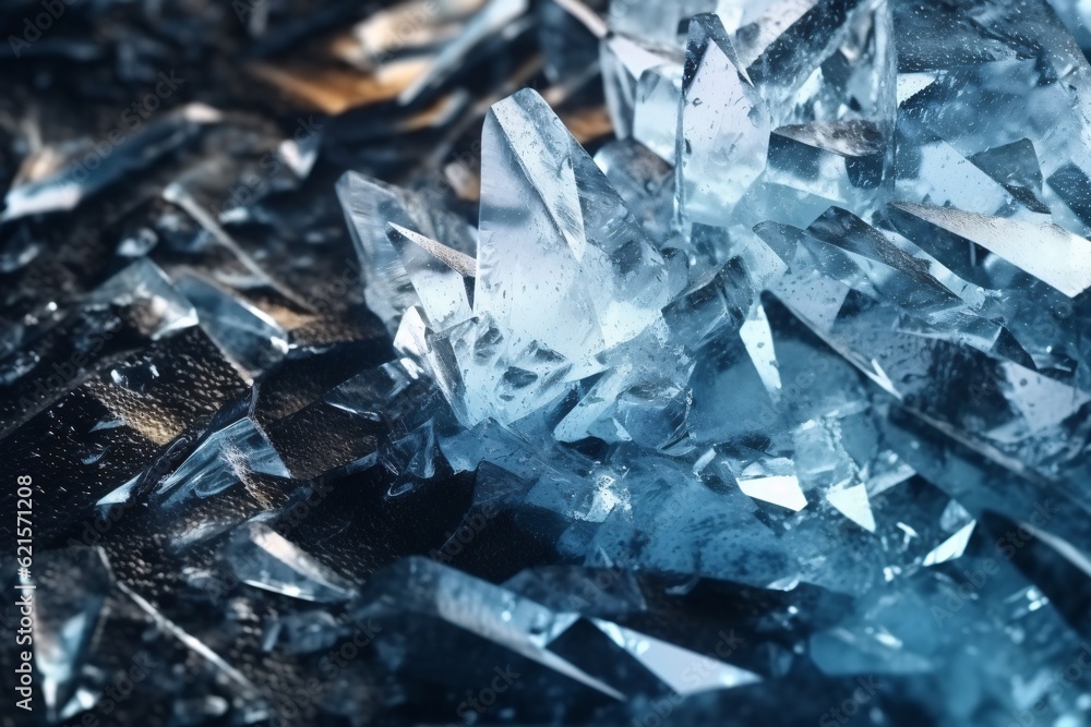 Pieces of broken ice on a dark background. Abstract background. Generative AI technology. Pieces of broken ice on a dark background. Abstract background. Generative AI technology.