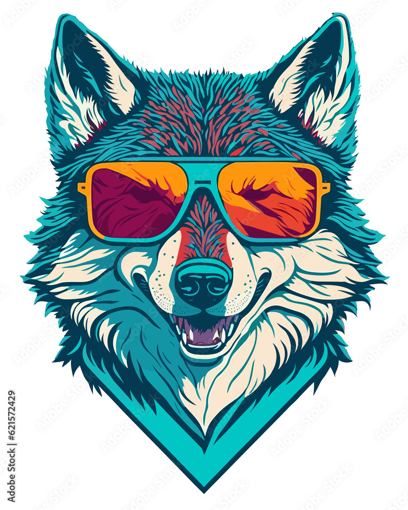 Fototapeta premium Trendy smiling Wolf portrait illustration (Generative AI)