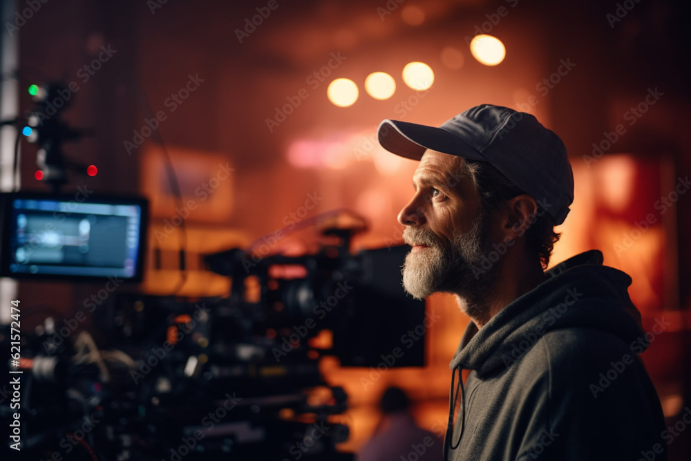 Obraz premium video director speaks on the set of a movie production with Generative AI
