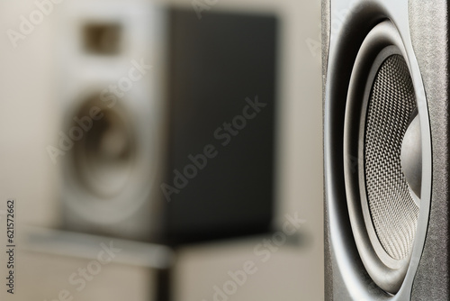 Macro view of speaker. Side view. Selective focus