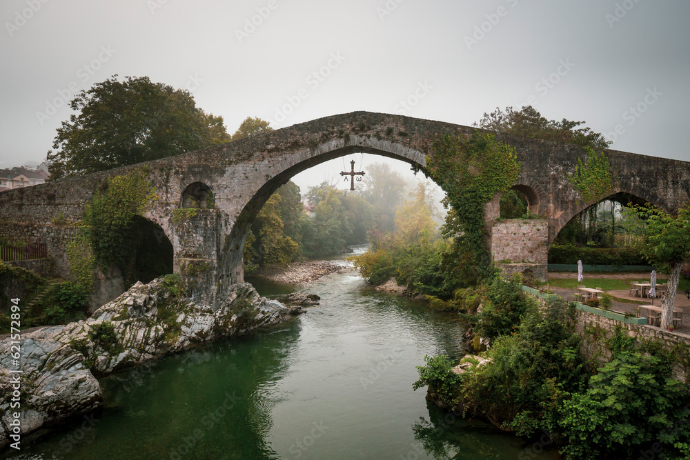 Roman bridge over Sella river in Cangas de Onis, Asturias, Spain