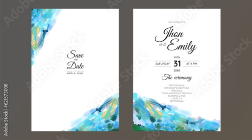 Set of Wedding Invitation, watercolor textures and fake gold splashes for a luxurious touch © PEKENBALI