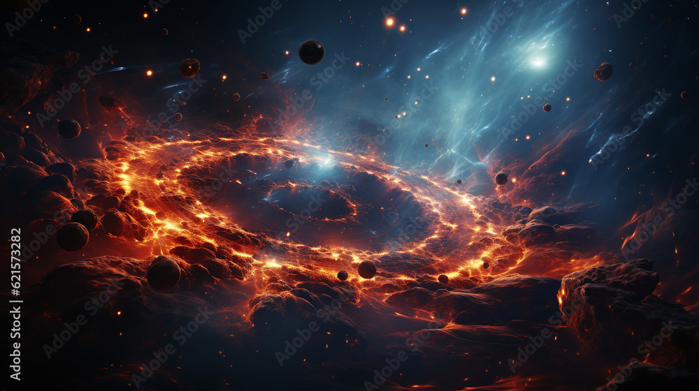 Quasars. Ringed moons. Exotic planets caught in a nebula. Ultra detailed For Wallpaper. 
