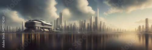Futuristic urban skyline,Fictional City Skyline,  © birdmanphoto