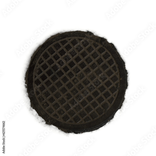 3d illustration of iron manhole cover structure isolated on transparent, top view © TrngPhp