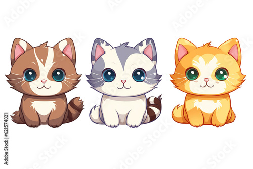 kawaii cute cats, kittens sticker image, in the style of kawaii art, meme art, animated gifs isolated white background PNG