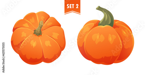 Vector set 2 of orange pumpkins isolated on a white background. © Krolone