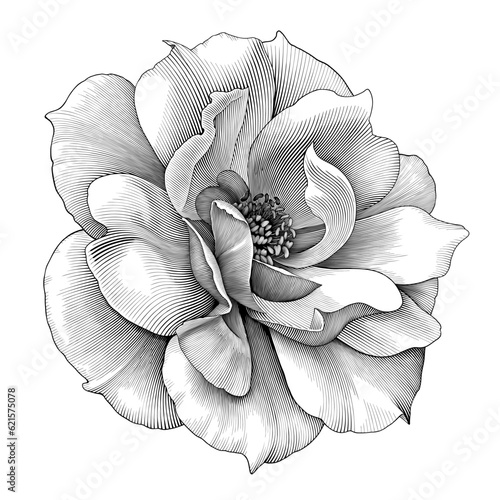 Fotobehang Rose flower floral damask botany vintage petal engraved vector Victorian tattoo