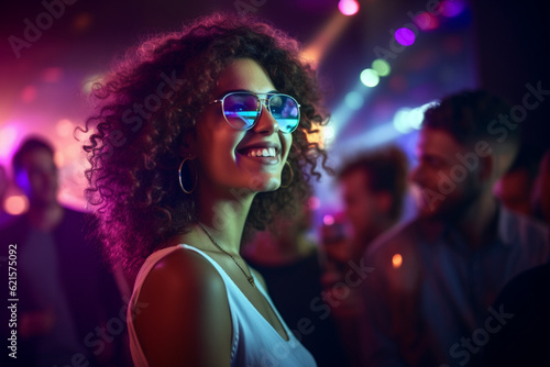 happy people and dj at the music party in the dark night club with Generative AI