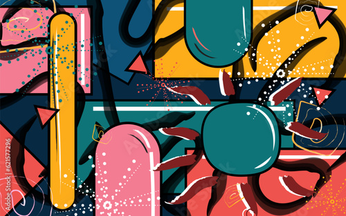 Abstract Brutalism: Vector illustration of colorful traditional market and modern market geometric figures. Exploring Color, Shape and Abstraction with Harmony. Brave Brutalism shape vector. 