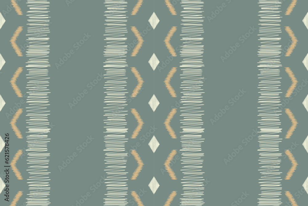 Ethnic Ikat fabric pattern geometric style.African Ikat embroidery Ethnic oriental pattern green gray background. Abstract,vector,illustration.Texture,clothing,frame,decoration,carpet,motif.