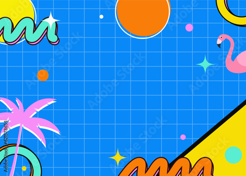 summer background with retro memphis style theme