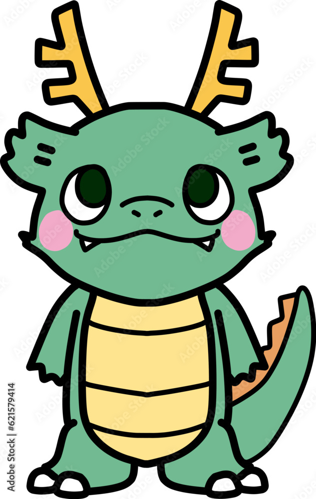 Obraz premium 辰年の年賀状に使える可愛くデフォルメした龍のカラーイラスト