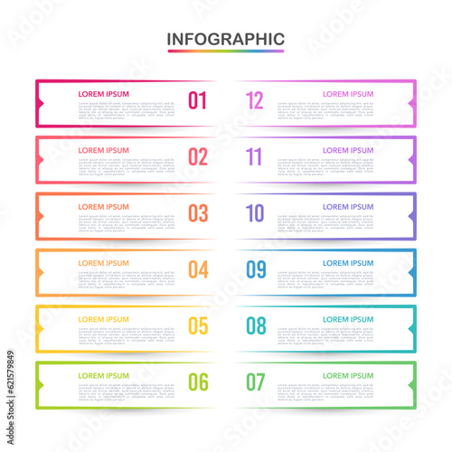 12-month timeline business report infographic labels template. Business presentation, Roadmap, Milestone. Vector illustration.