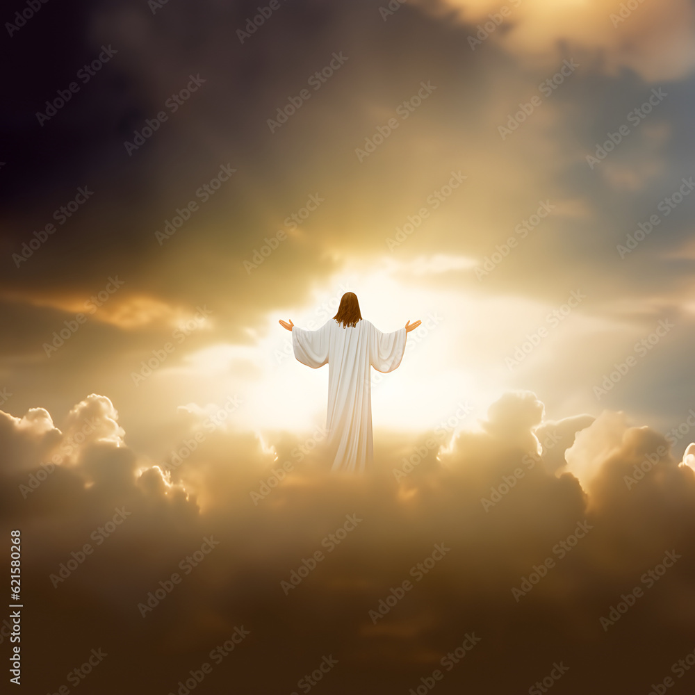 Resurrected Jesus Christ ascending to heaven. AI generated Resurrected Jesus Christ ascending to heaven. AI generated