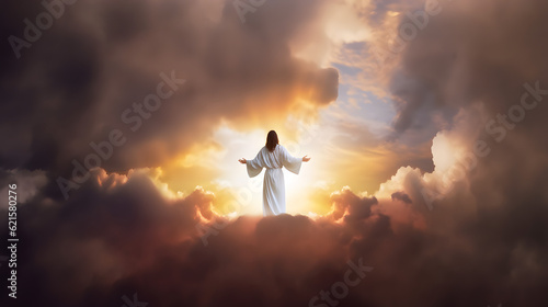 Resurrected Jesus Christ ascending to heaven. AI generated
