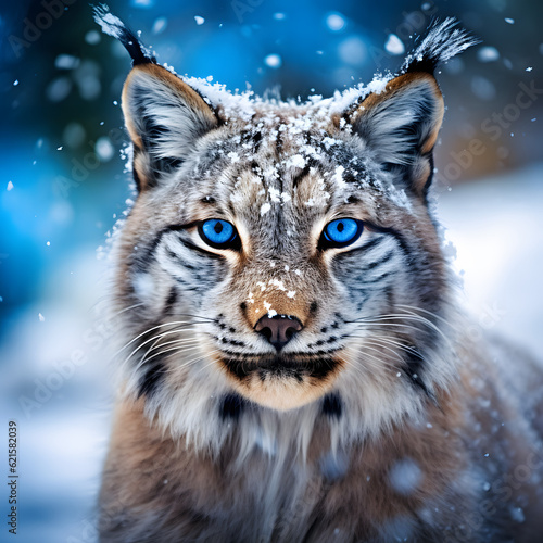 Portrait d'un lynx dans la neige - IA générative © Feliseate