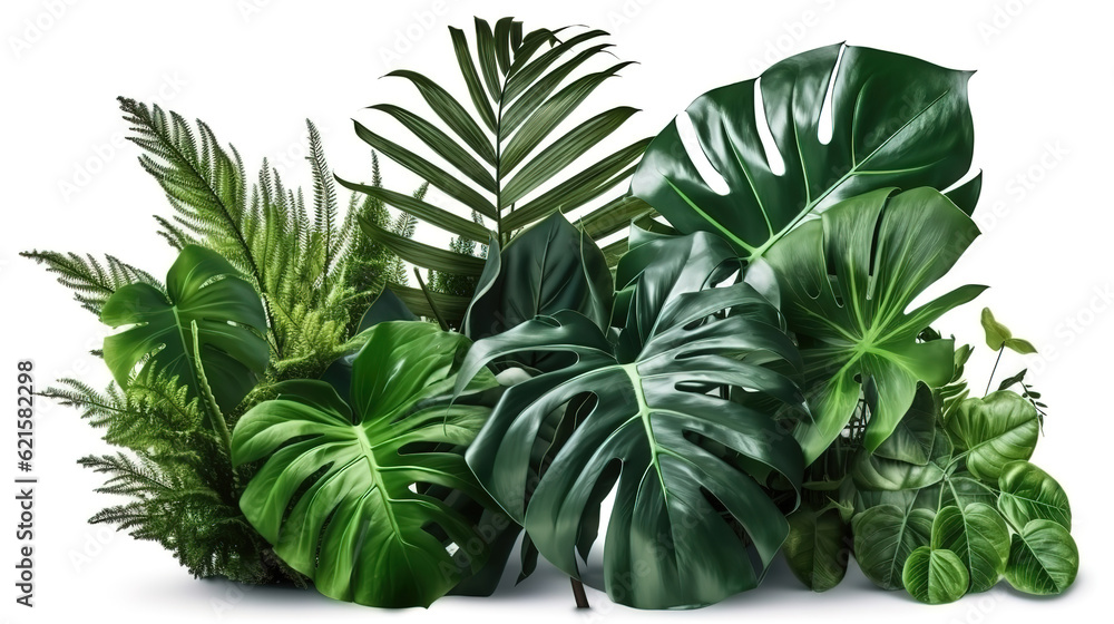 Tropical leaves foliage plant jungle bush floral arrangement nature backdrop. Generative Ai Tropical leaves foliage plant jungle bush floral arrangement nature backdrop. Generative Ai