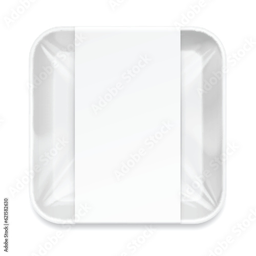 White square Styrofoam Food Tray pack. Template For Mock up Your Design. vector illustration.