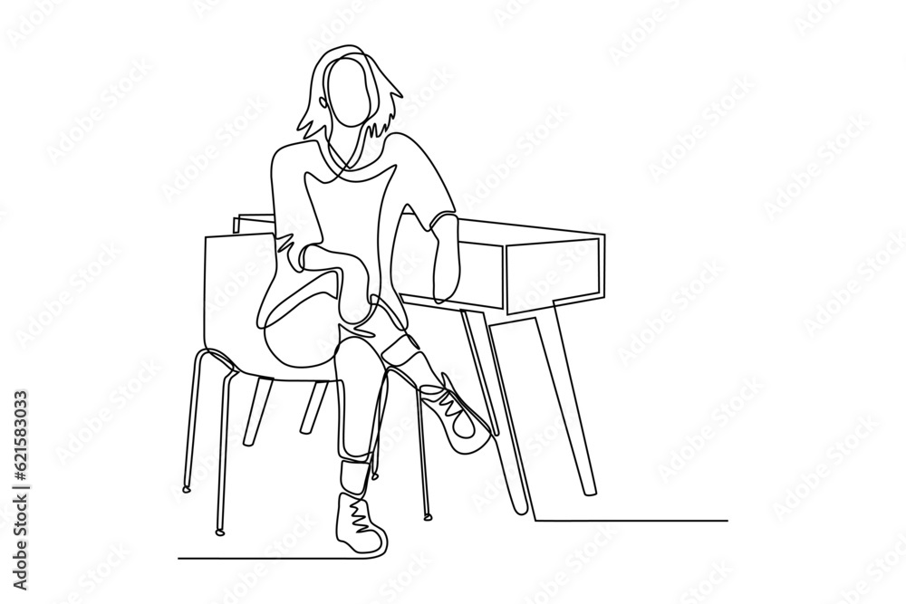 continuous line vector illustration of woman sitting continuous line vector illustration of woman sitting