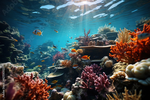 Beautiful and amazing coral reef landscape in the ocean