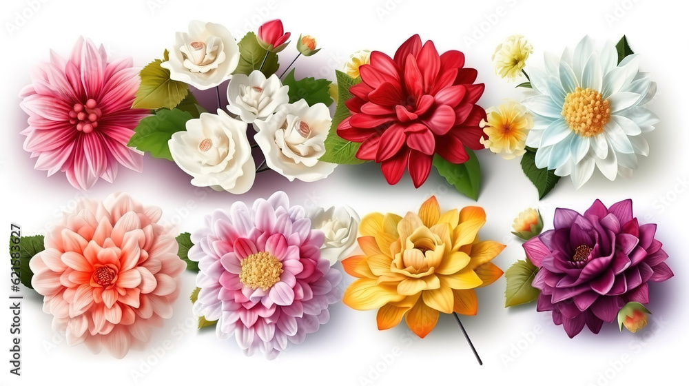 custom made wallpaper toronto digitalSet of different beautiful flowers on white background. Generative Ai