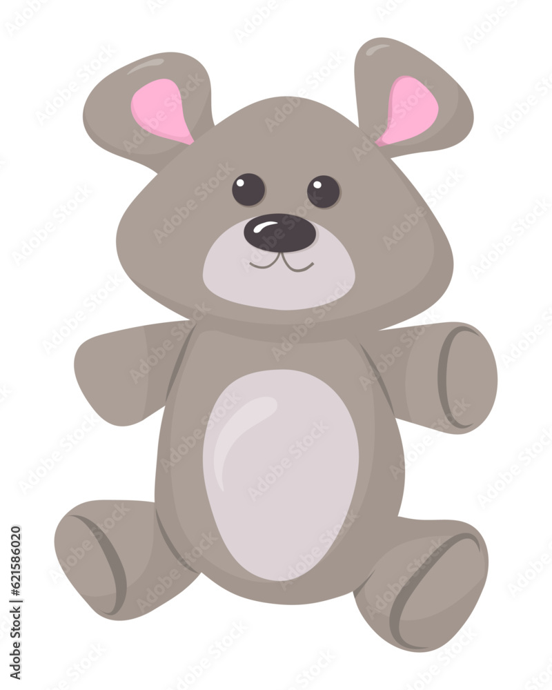 Cute Cartoon hand drawn grey teddy Bear. Print, template, design element.