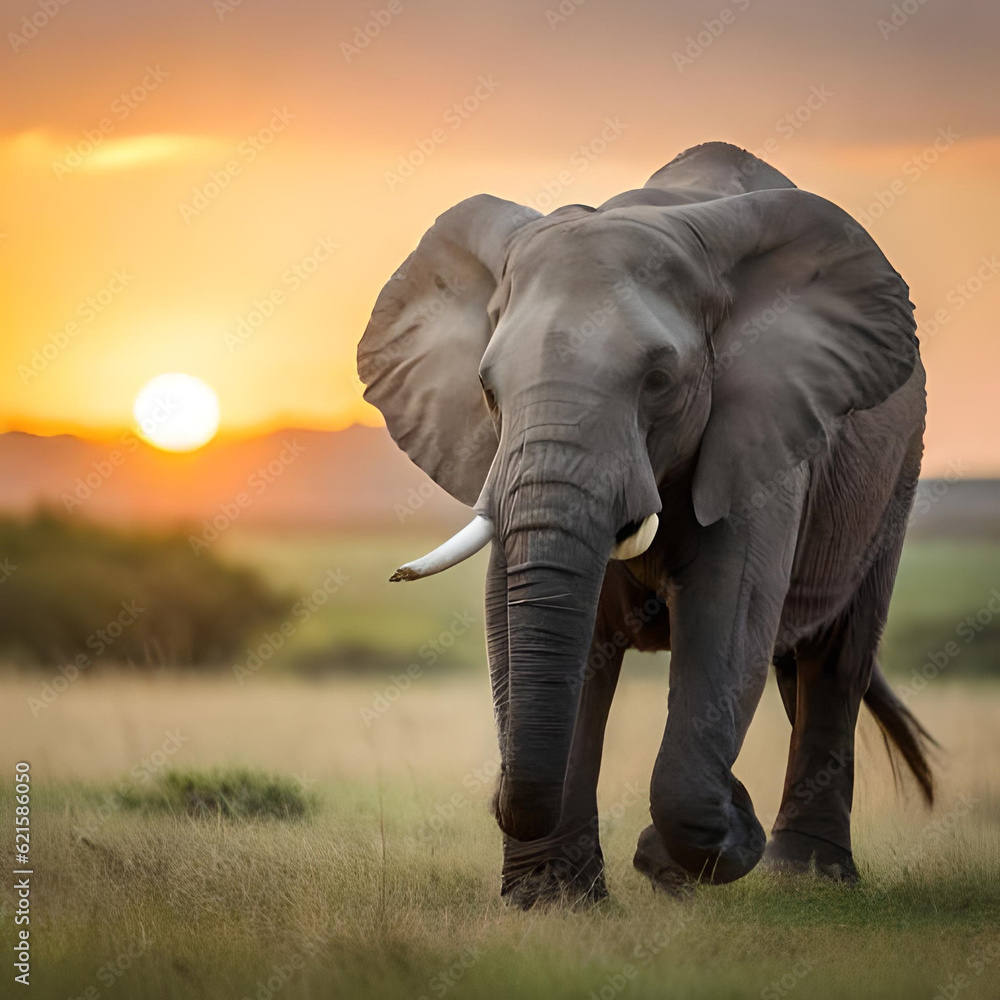 Obraz premium elephant at sunset