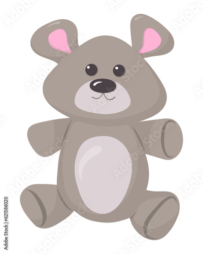 Cute Cartoon hand drawn grey teddy Bear. Print  template  design element.