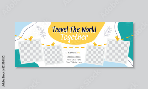 Travel agency social media Facebook cover template for ads tour with photo placeholder, web banner, tour travel marketing, business promotion, vector illustrator with editable texts