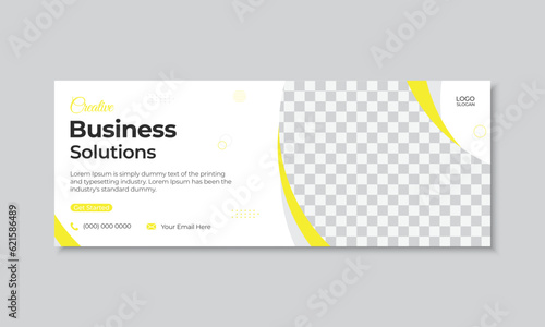 Creative business corporate marketing agency facebook cover design, web banner ad template with photo placeholder, modern business promotion for social media cover