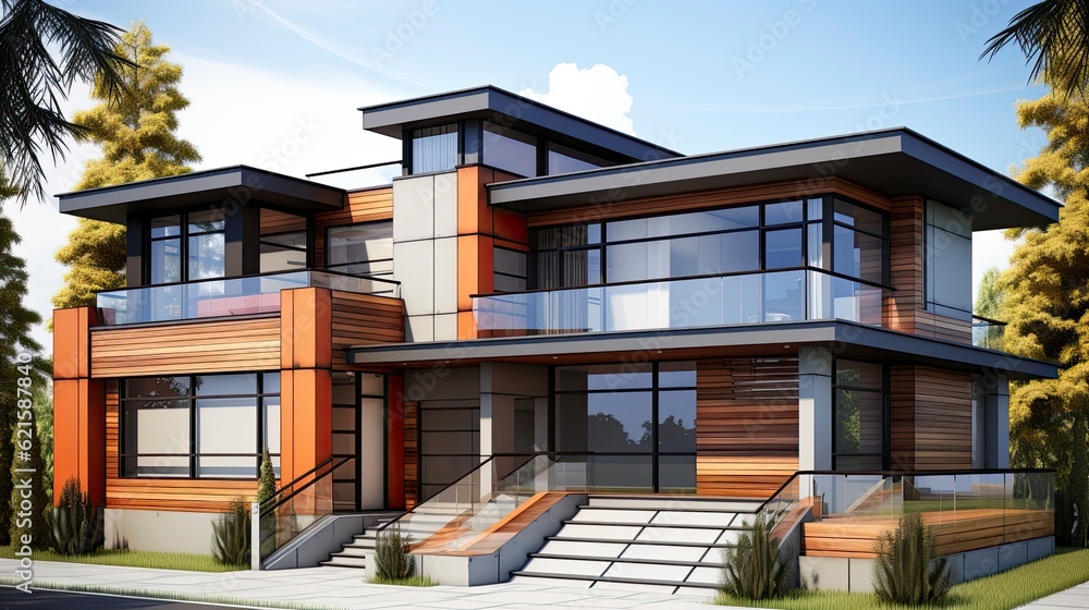Fototapeta premium Modern Architecture design drawing, Generative AI