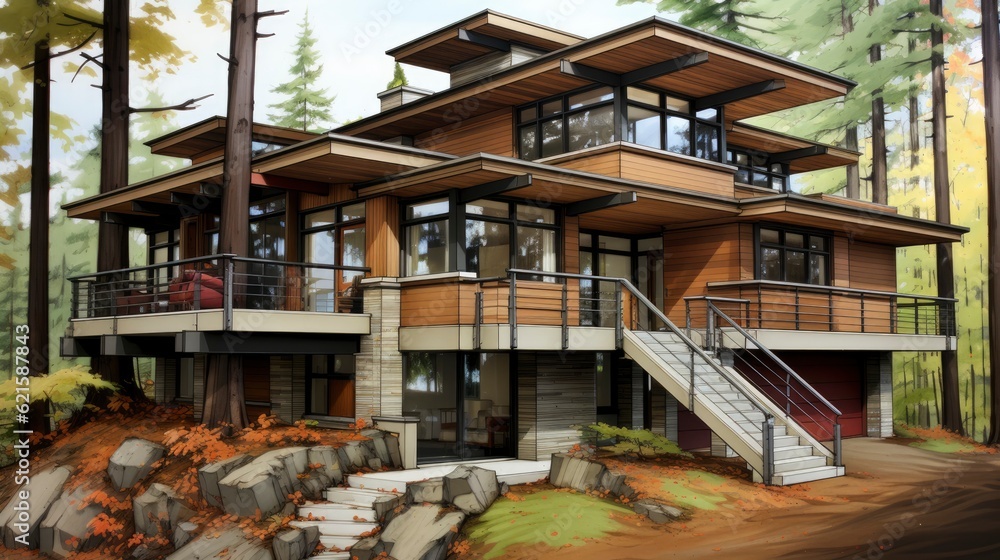 Fototapeta premium Modern Architecture design drawing, Generative AI