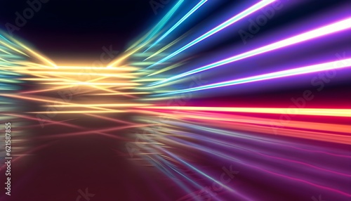 Mesmerizing Neon Light Art: Abstract Motion Blur in Vibrant Hues, generative AI