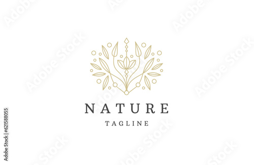 Nature flower with line art style logo icon design template flat vector