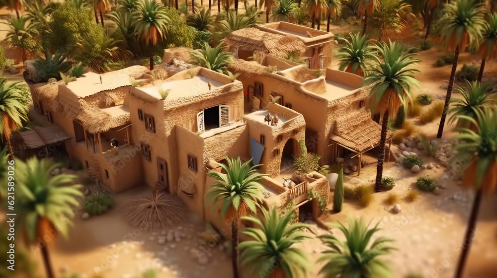 Buildings in the desert scenery cartoon. Generative ai