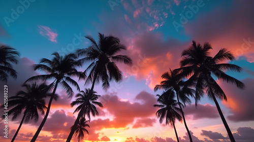 Timelapse Silhouette coconut palm trees in beautiful sunset or sunrise. Generative ai © MdMaruf
