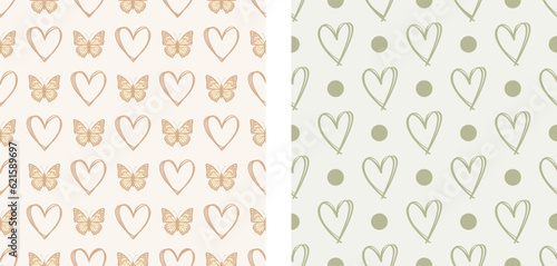 Seamless Butterflies and Hearts Pattern
