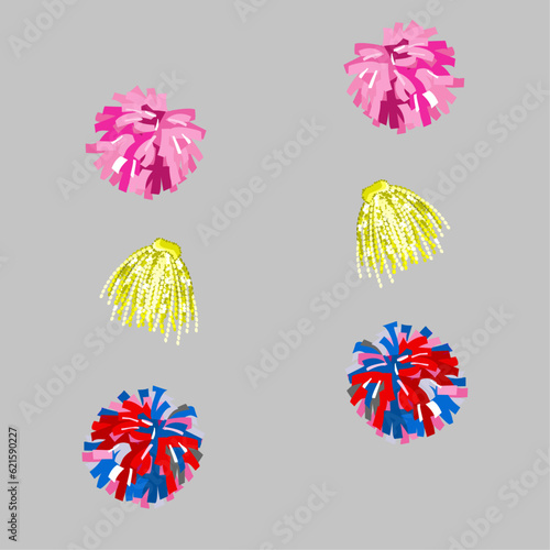 Set of pompons, soft bright and fluffy colored pom-pom vector