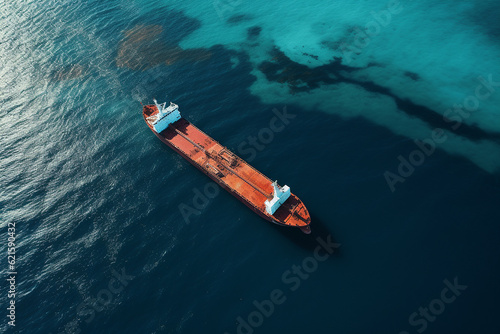 Bulk carrier ship. Aerial top view. © Stavros