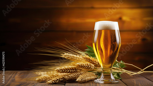 gluten free beer, full glass on wooden background