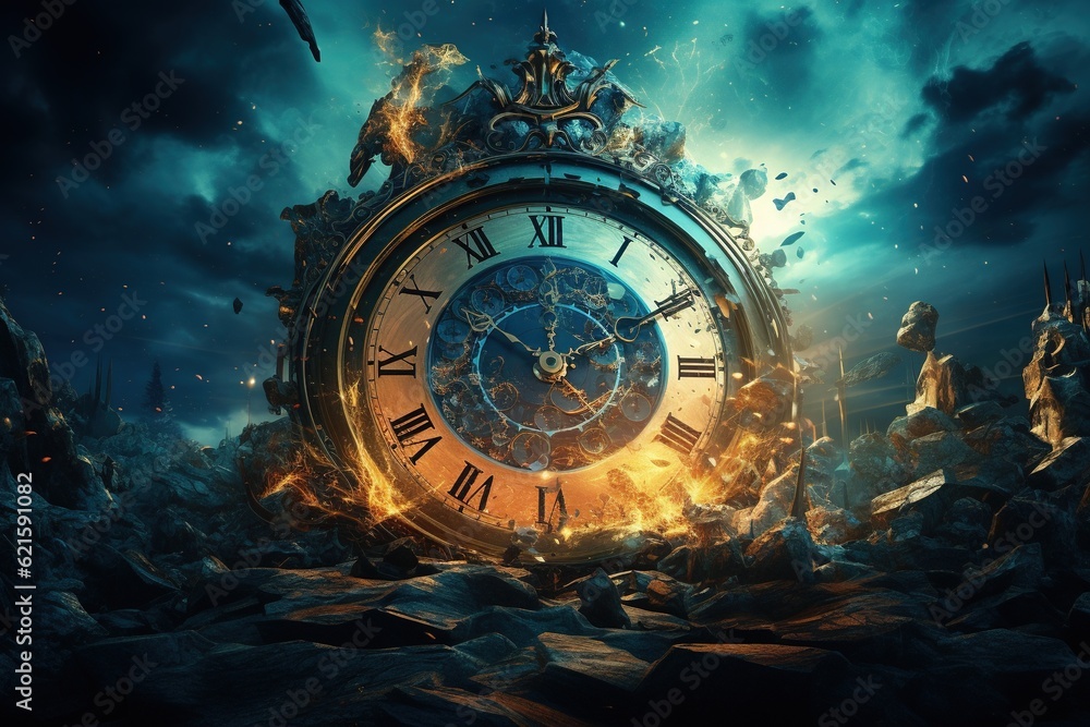 Clock Exploding in Thousands of particles. Generative AI. Stock Photo ...