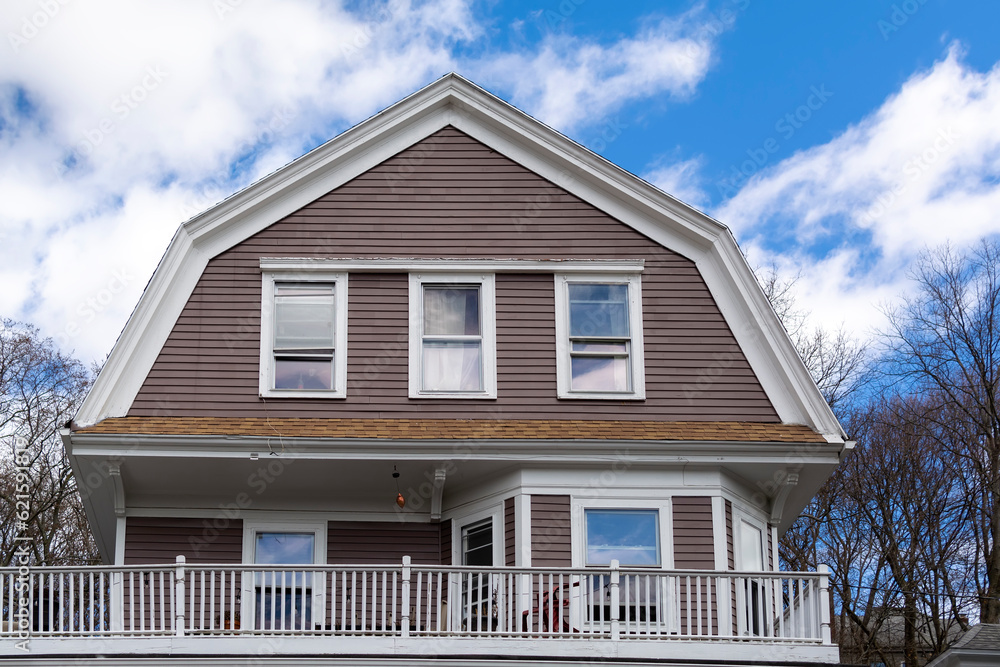 Single family home with gambrel roof, Brighton city, Massachusetts, USA