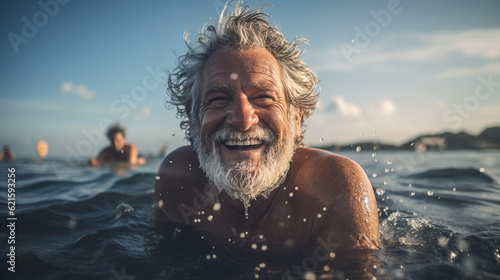Illustration of mature senior man in the sea. AI generated Illustration © FelixW