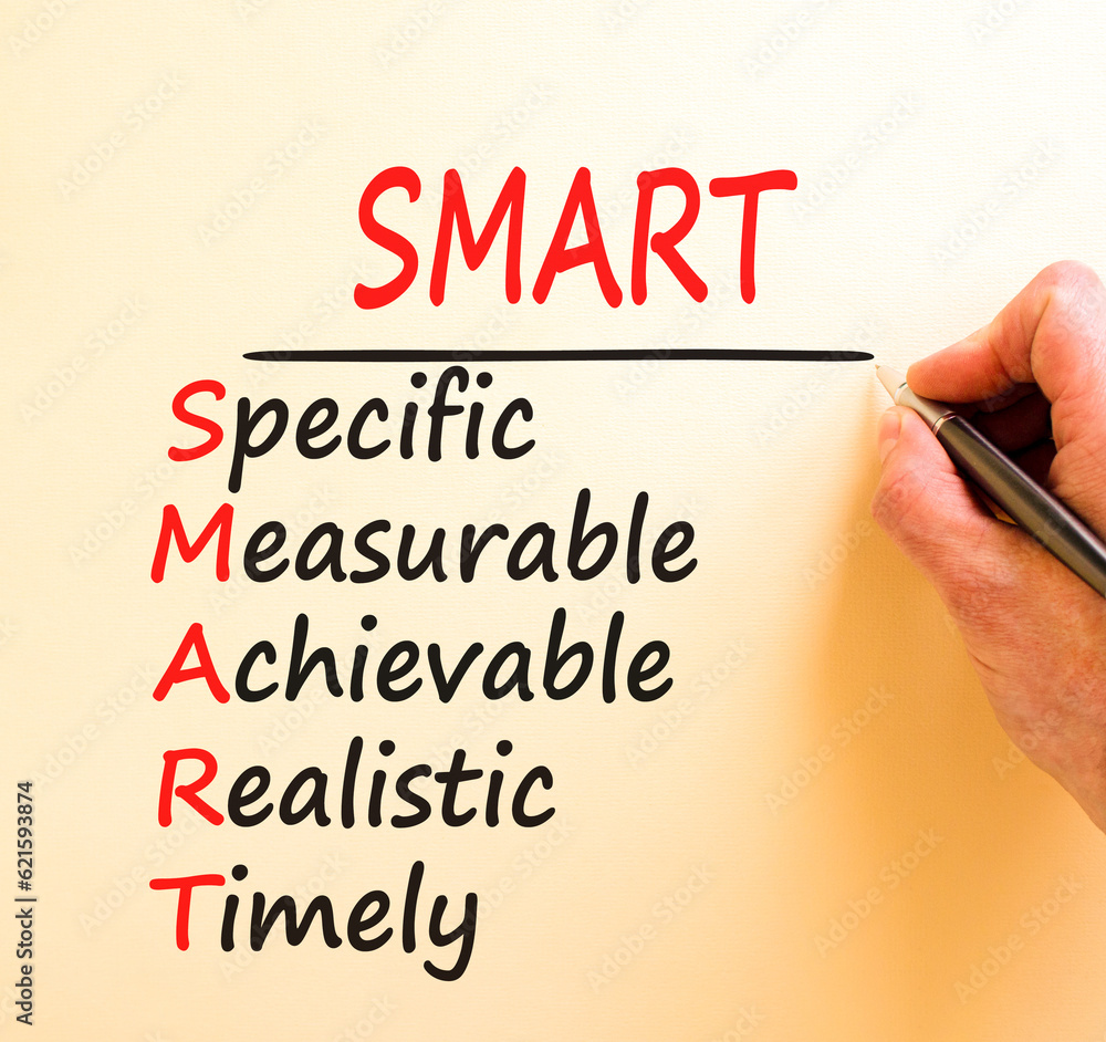 SMART symbol. Concept words SMART specific measurable achievable realistic timely on white paper. Beautiful brown background. Business SMART specific measurable achievable realistic timely concept. SMART symbol. Concept words SMART specific measurable achievable realistic timely on white paper. Beautiful brown background. Business SMART specific measurable achievable realistic timely concept.